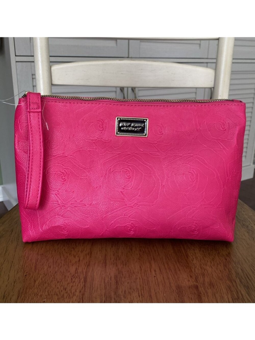 Betsey Johnson NY Large Pink Rose Purse Wristlet Bag NWOT